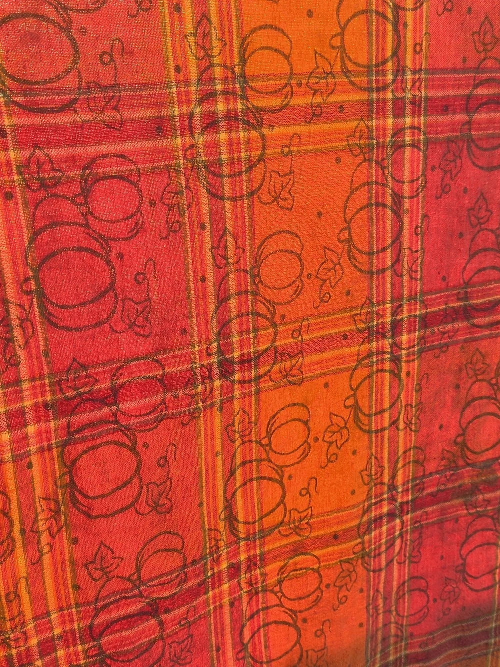 Vintage oblong rectangle orange plaid fall pumpkin Autumn tablecloth